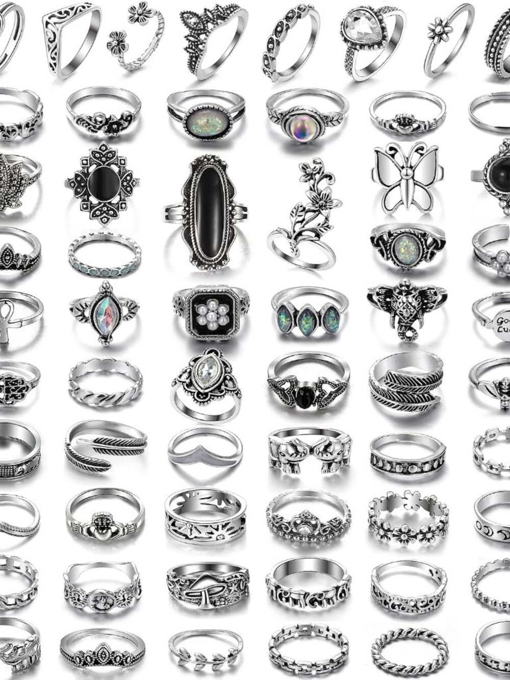 Vintage Silver Knuckle Rings Set For Women Men, Chunky Rings Aesthetic Snake Gru